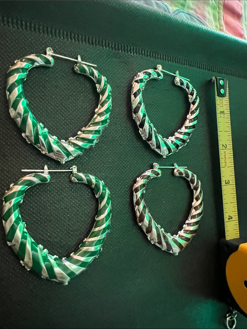 Green and Silver Twisted Heart Hoop Earrings - Women Jewelry
